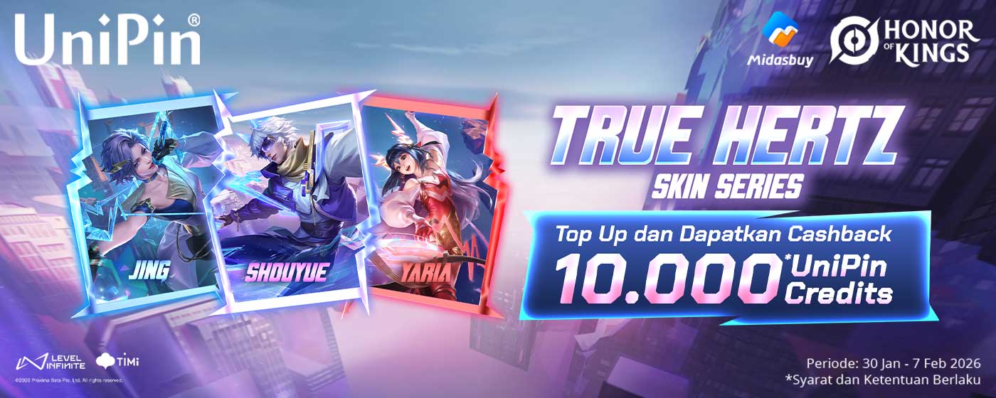 True Hertz Skin Series Hadir di Honor of Kings! Top Up Sekarang, Cashback 10.000 UniPin Credits